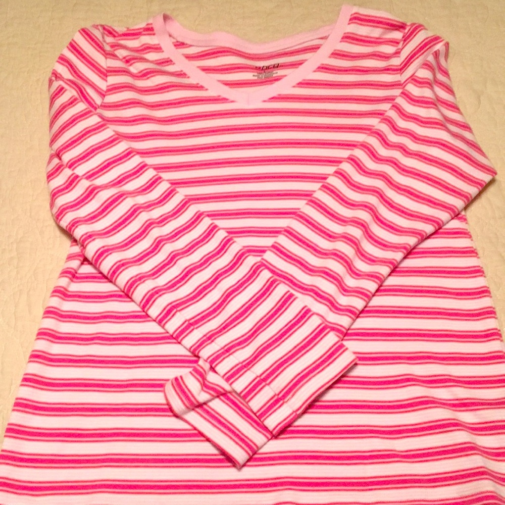 CLEARANCE ITEM: BCG Striped Pink V-Neck Long Sleeve T-Shirt